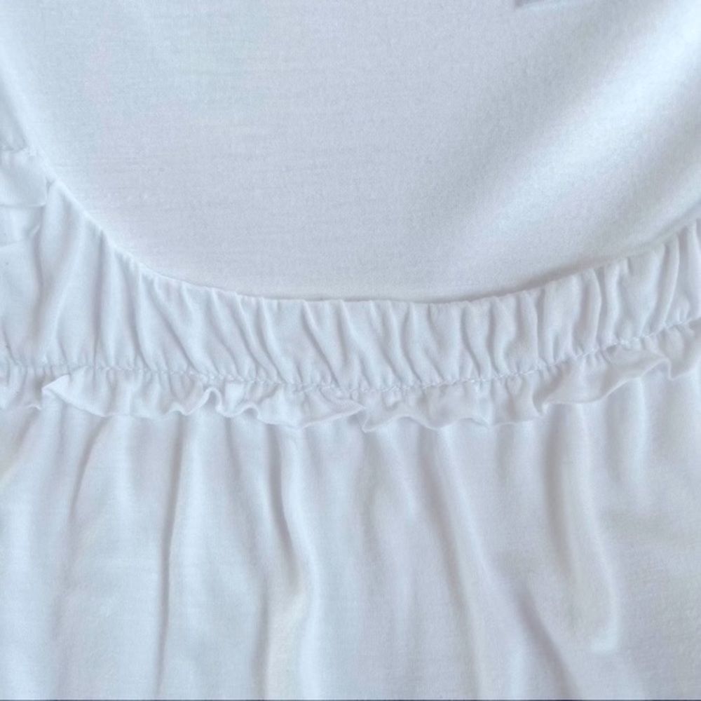Liz & Co. Cotton Crisp White Short Sleeve Ruffled Blouse Top Tee Size M - Picture 4 of 9